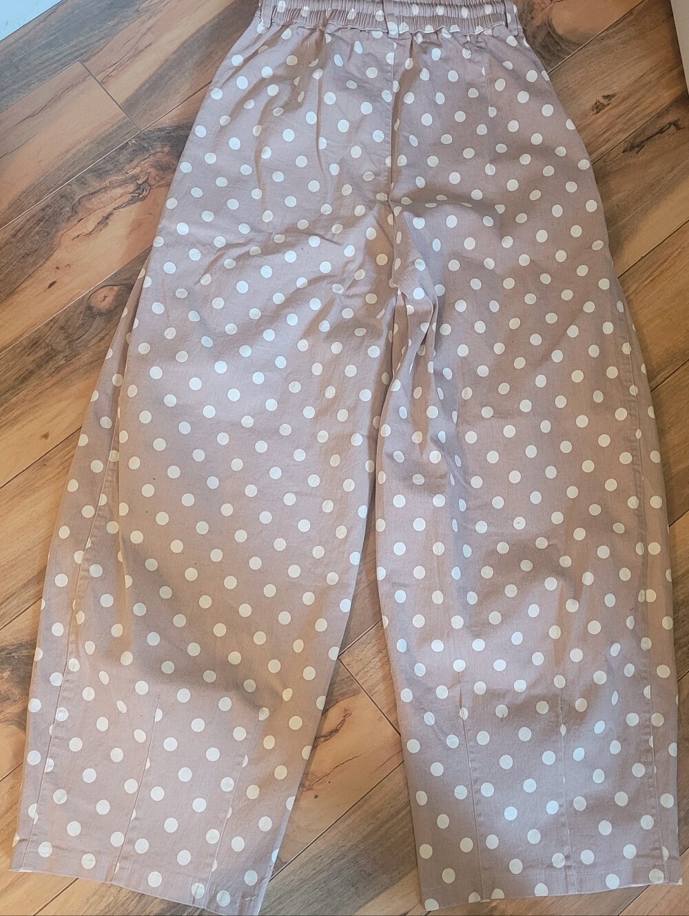 &MERCI Polka Dot Drawstring Waist BARREL Pants, Khaki/White, NWT, S🟤⚪️🟤 - Picture 8 of 8
